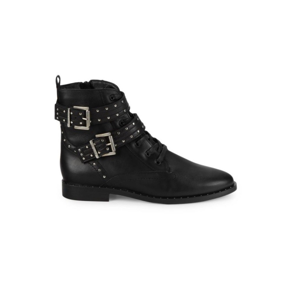 Ted Baker Women Size 8.5 Kelanaa Lace Up Studded Biker Moto Boots Black Combat‎